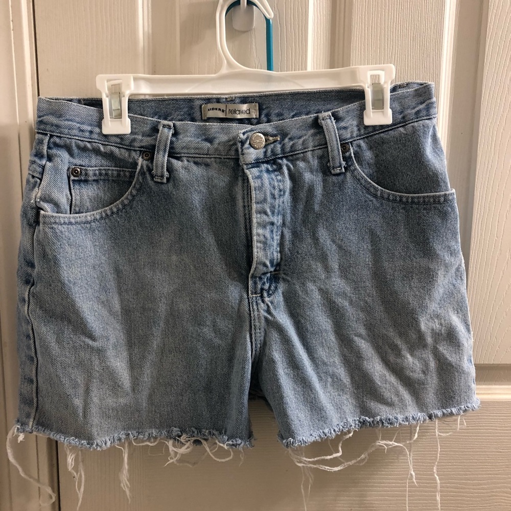 midrise distressed mom shorts